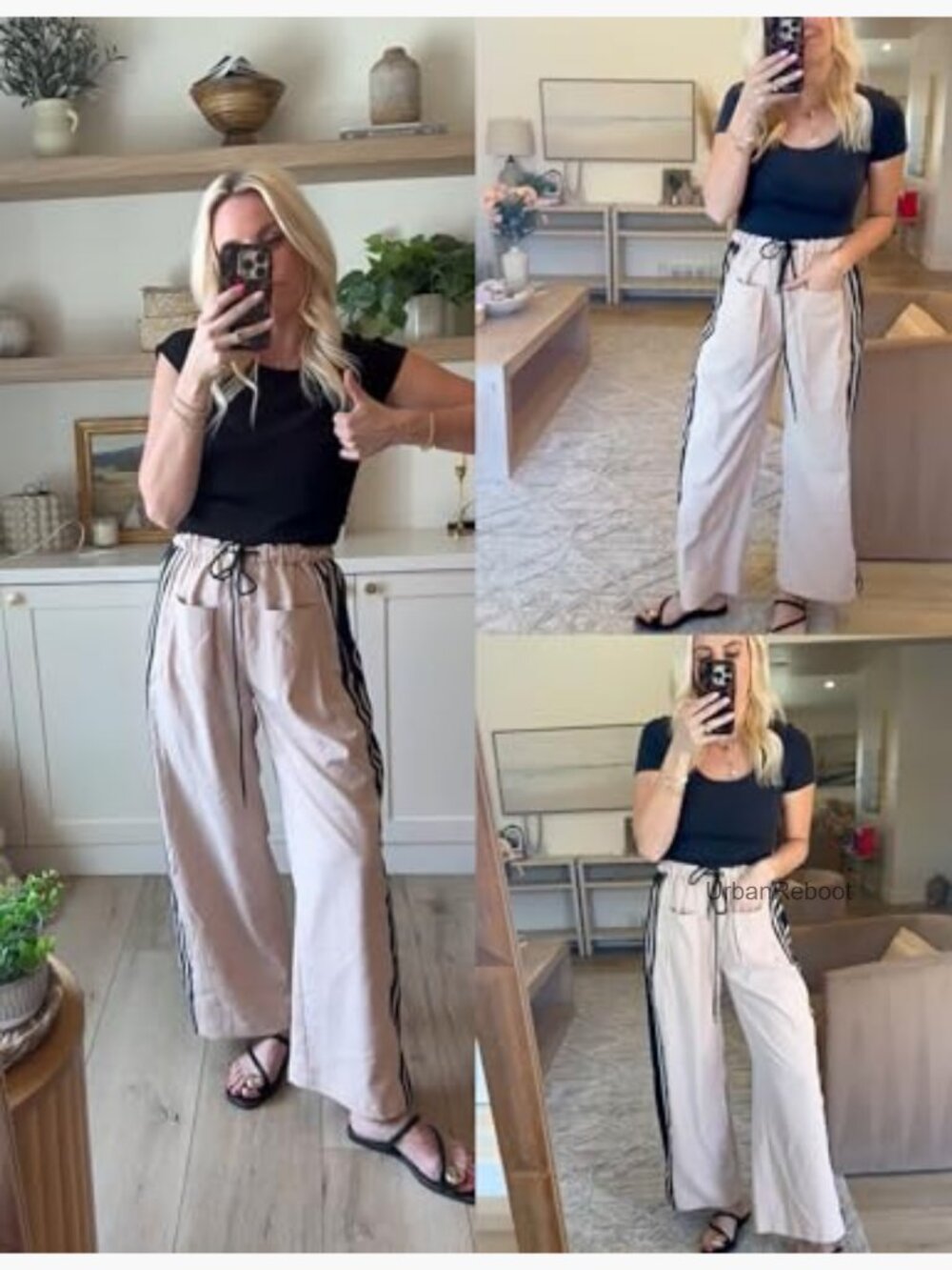 Wide Leg Pants Drawstring High Rise Side Striped Slouchy Palazzo Pants with - Picture 4 of 7